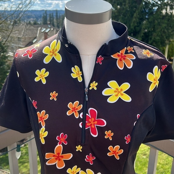 SUGOi Black & Yellow Floral Retro Bicycle Jersey Women’s Medium - Picture 2 of 10